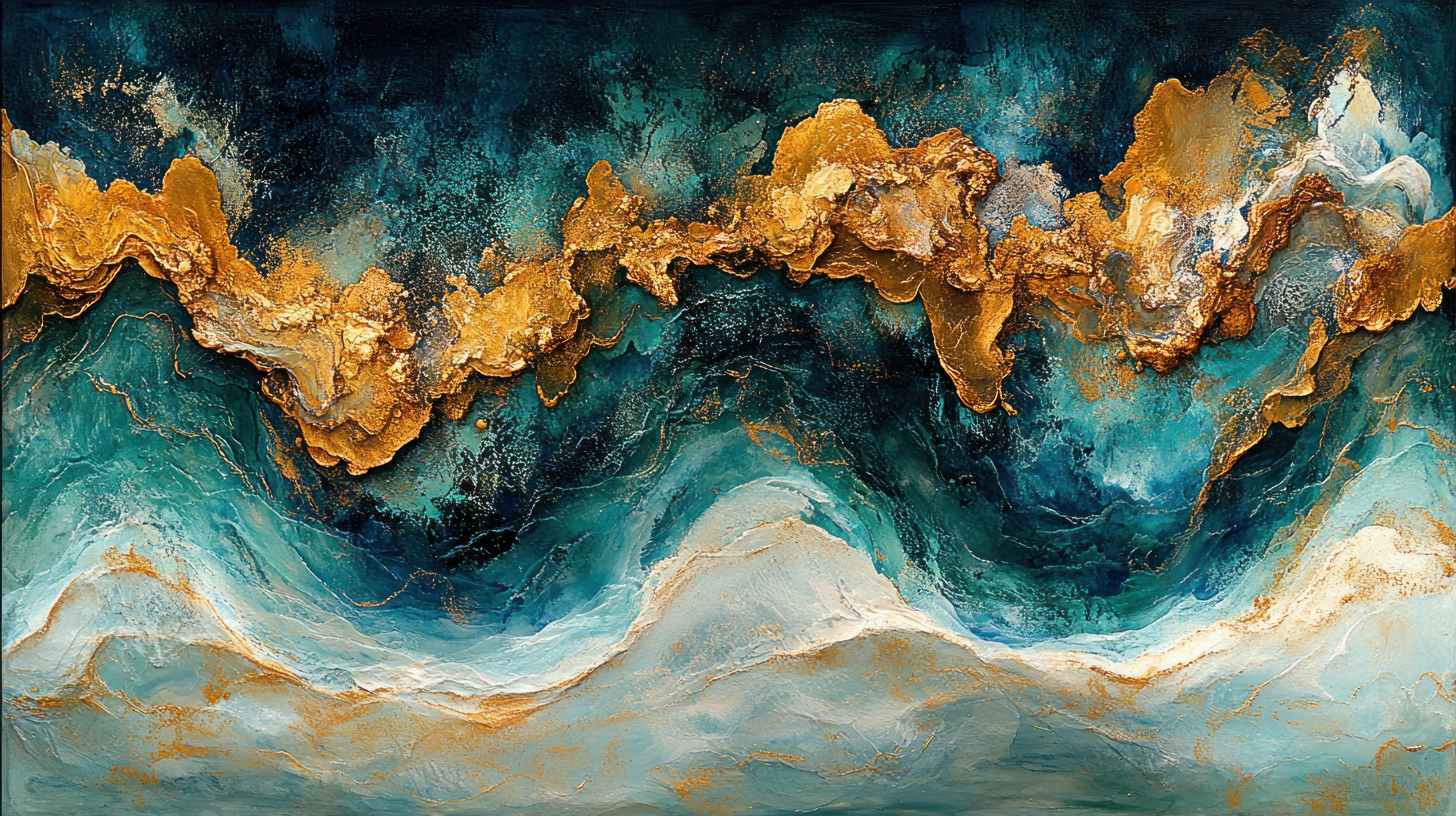 Teal and Gold Fluid Texture Canvas Print wall art print | PrintPosters.in
